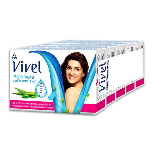Vivel Aloe Vera Satin Soft Skin Bathing Soap 100 gm (BUY 4 GET 1 FREE)